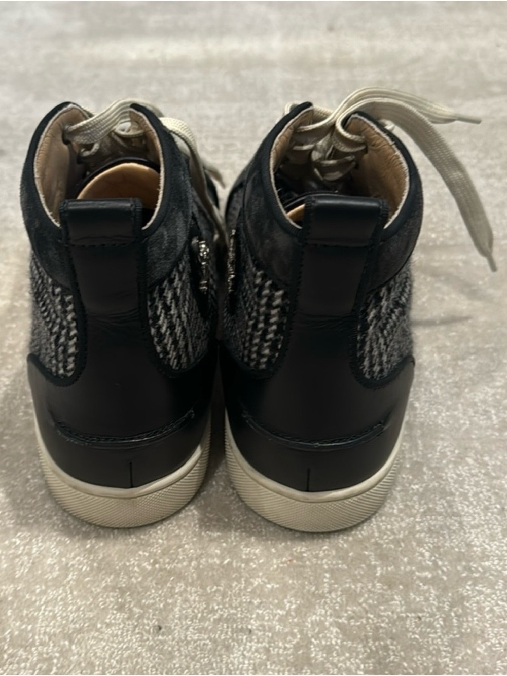 Christian Louboutin tweed Black &White High-Top Sneakers